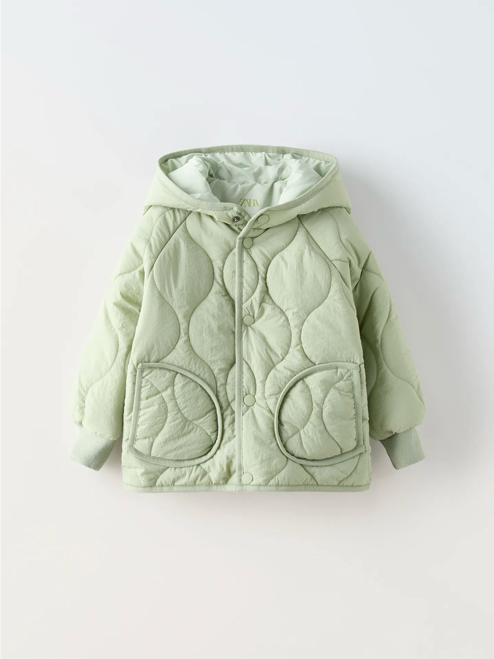 Zara Light Green Quilted Hooded Puffer Jacket for Kids